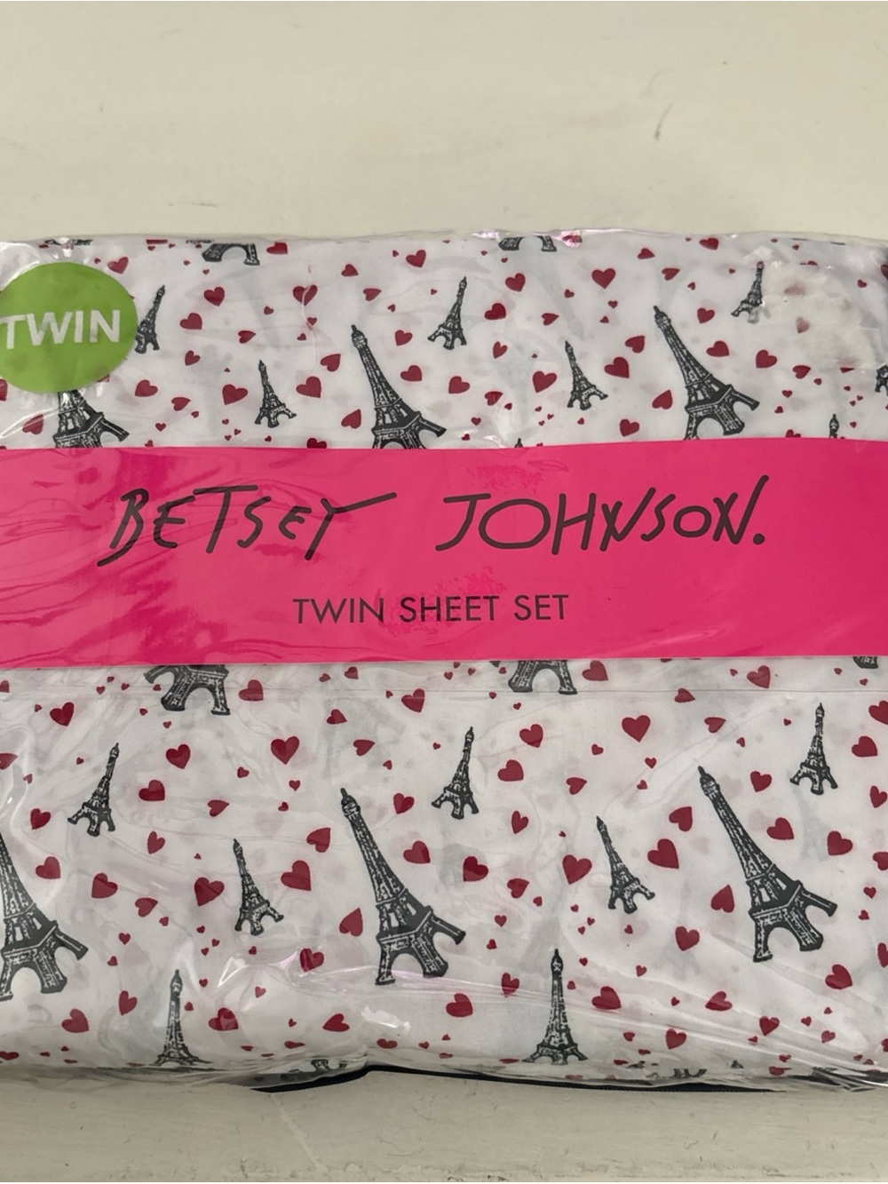 Betsey Johnson Red and Black Twin Sheet Set Packaging